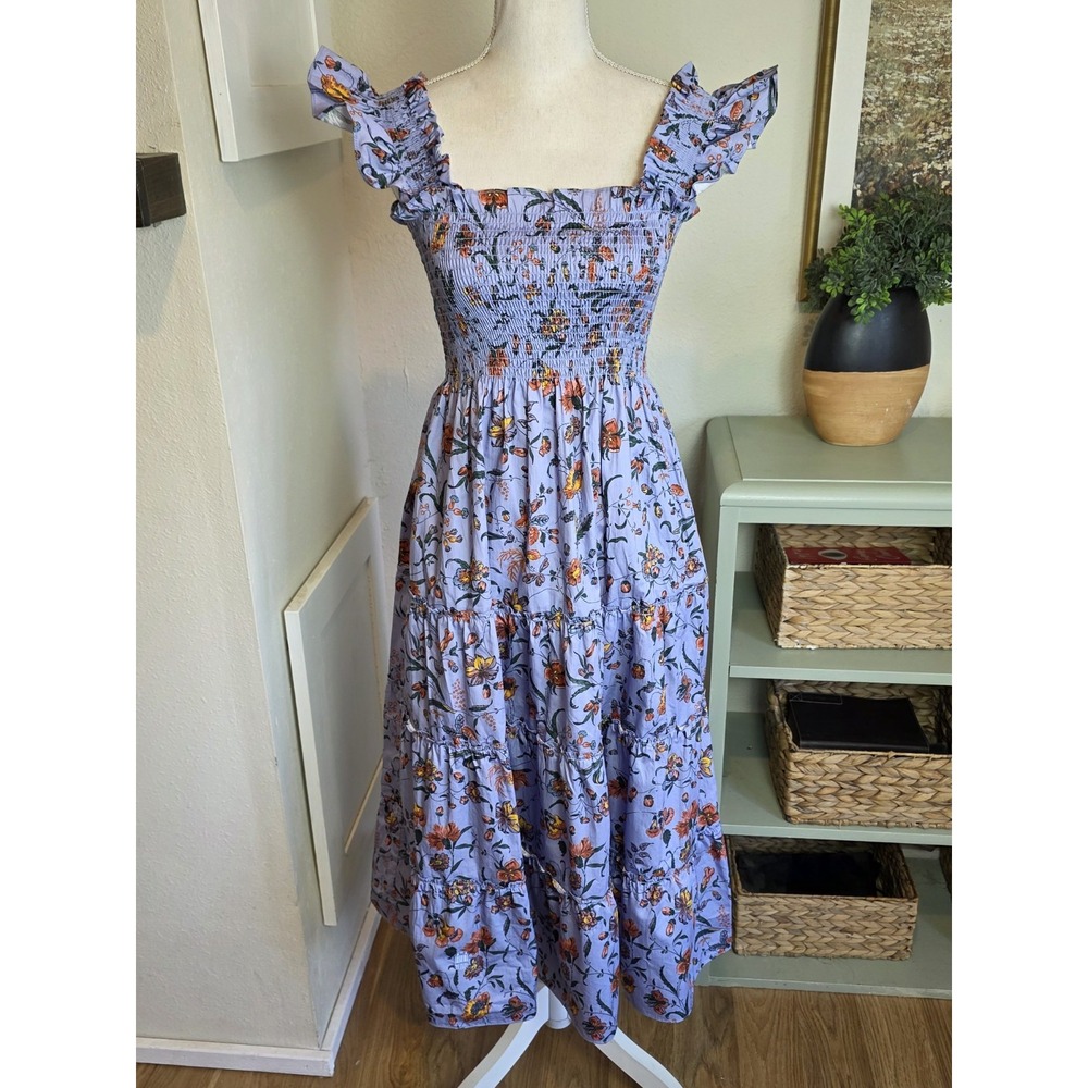 Hill House Home The Ellie Nap Dress Purple Floral Cotton Poplin Size XS EUC
